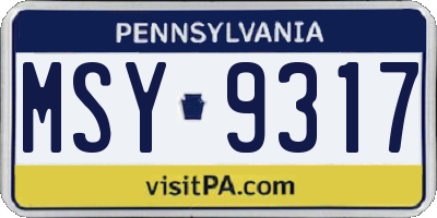 PA license plate MSY9317