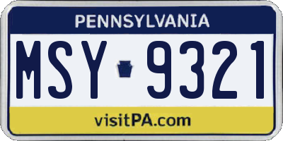 PA license plate MSY9321