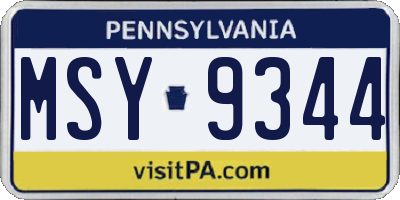 PA license plate MSY9344