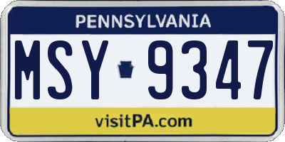 PA license plate MSY9347