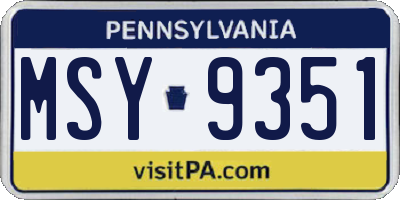 PA license plate MSY9351