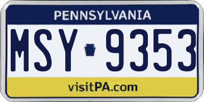 PA license plate MSY9353