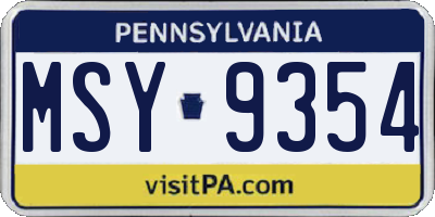PA license plate MSY9354