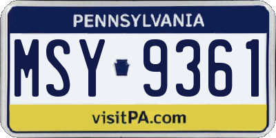 PA license plate MSY9361