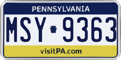 PA license plate MSY9363