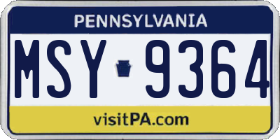 PA license plate MSY9364