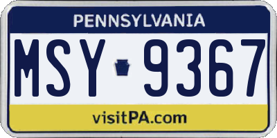 PA license plate MSY9367