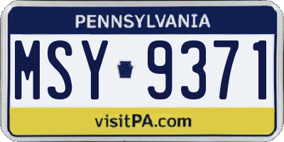 PA license plate MSY9371