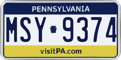 PA license plate MSY9374