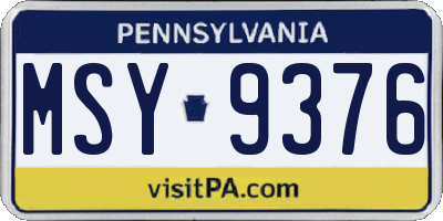PA license plate MSY9376