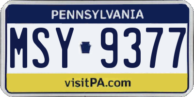 PA license plate MSY9377