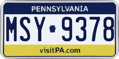 PA license plate MSY9378