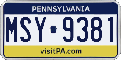 PA license plate MSY9381