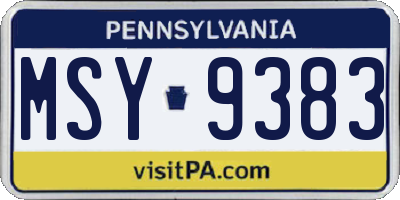 PA license plate MSY9383