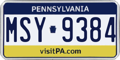 PA license plate MSY9384