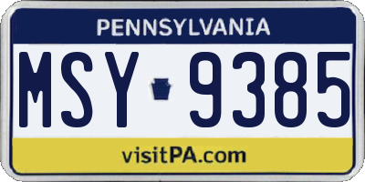 PA license plate MSY9385