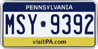 PA license plate MSY9392