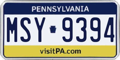 PA license plate MSY9394