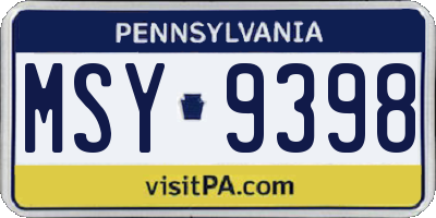 PA license plate MSY9398