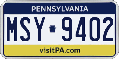 PA license plate MSY9402
