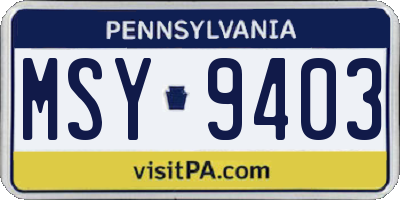 PA license plate MSY9403