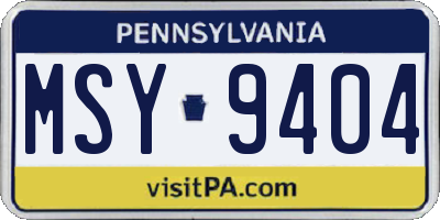 PA license plate MSY9404