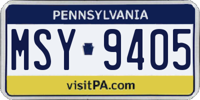 PA license plate MSY9405