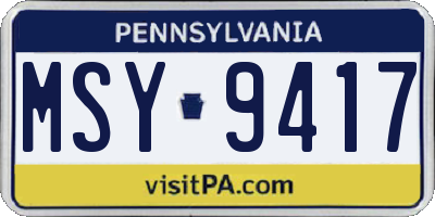 PA license plate MSY9417