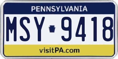 PA license plate MSY9418