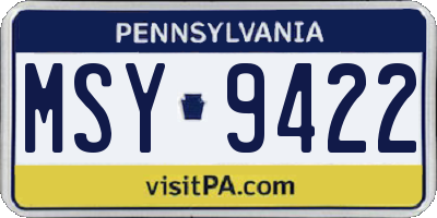 PA license plate MSY9422