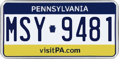 PA license plate MSY9481