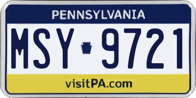 PA license plate MSY9721