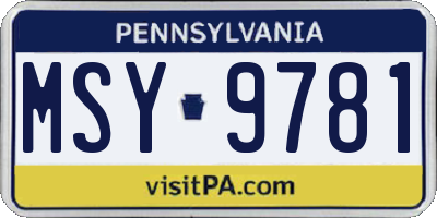 PA license plate MSY9781
