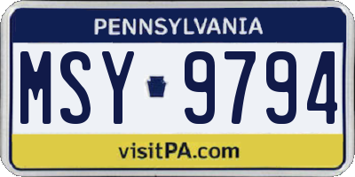 PA license plate MSY9794