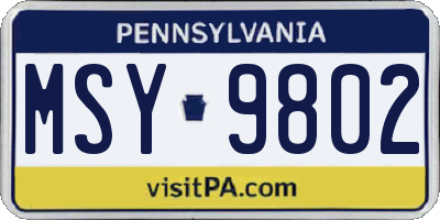 PA license plate MSY9802