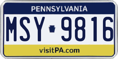 PA license plate MSY9816