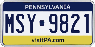 PA license plate MSY9821