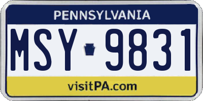 PA license plate MSY9831