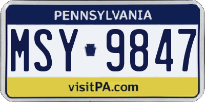 PA license plate MSY9847