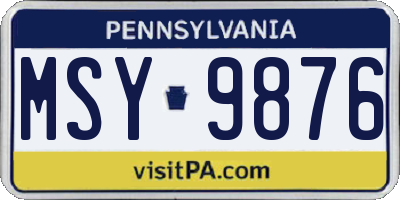 PA license plate MSY9876