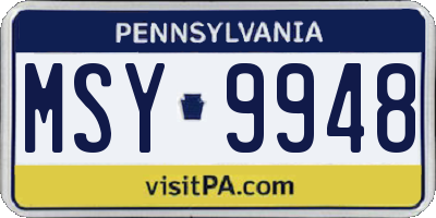 PA license plate MSY9948