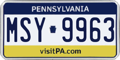 PA license plate MSY9963