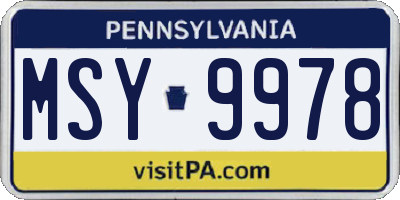 PA license plate MSY9978