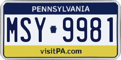 PA license plate MSY9981