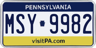 PA license plate MSY9982