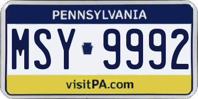 PA license plate MSY9992