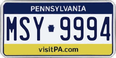 PA license plate MSY9994