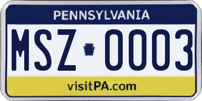 PA license plate MSZ0003