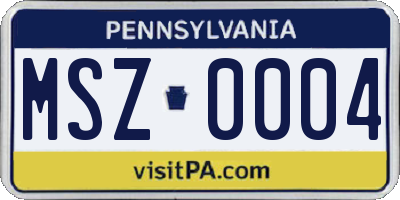 PA license plate MSZ0004