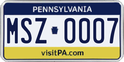 PA license plate MSZ0007